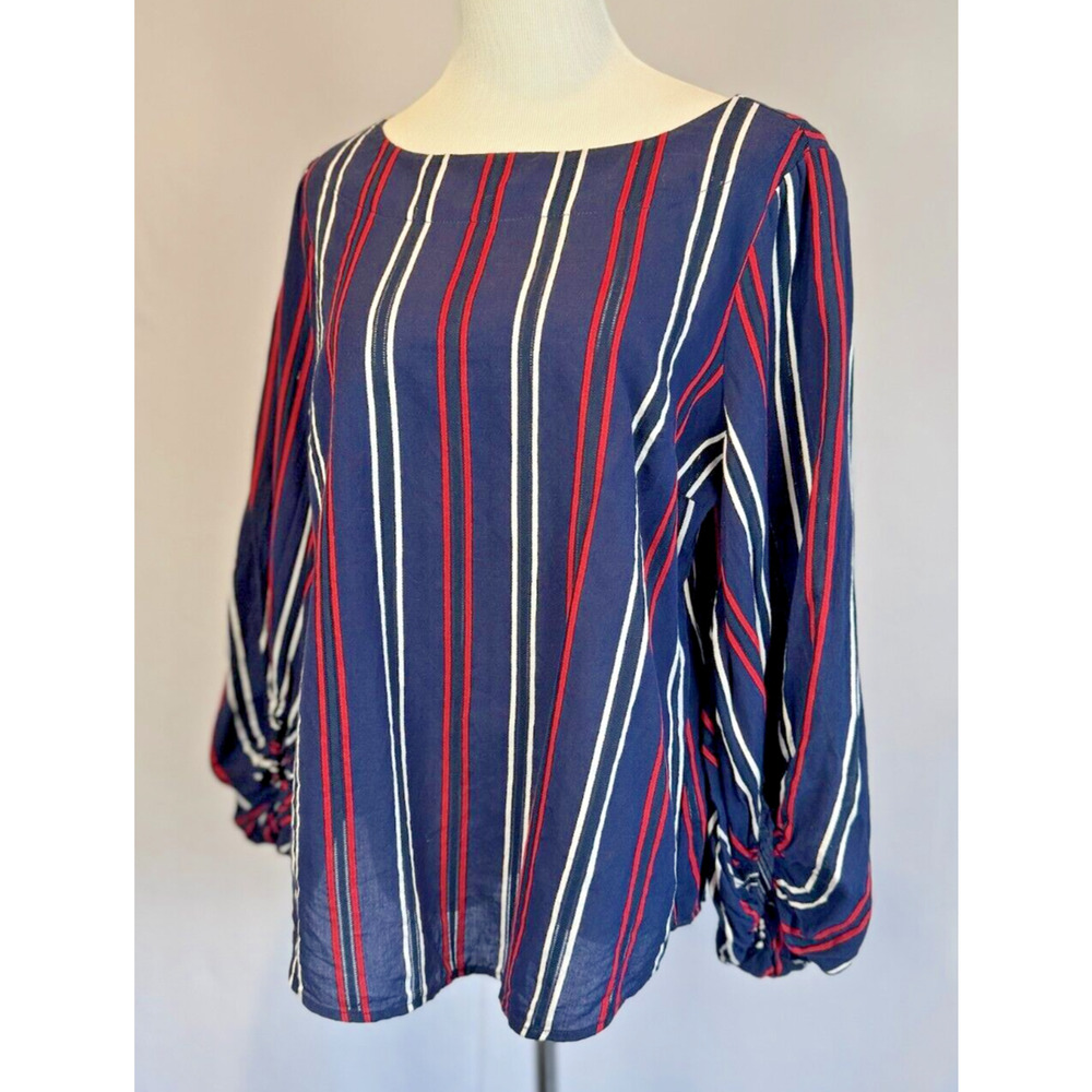 Cabi Blouse Womens‎ Size M Red White Blue Striped Balloon Sleeve Patriotic 5516